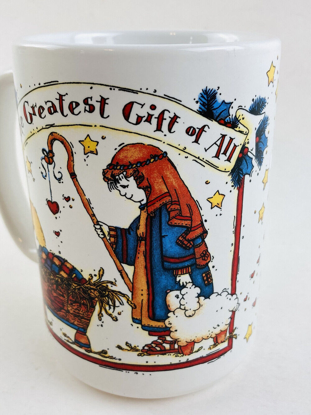 Vntge 2000 Christmas Mug Beautiful Manger Jesus Shepherd Love World Abbey Press